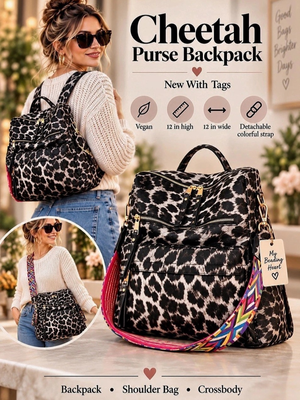 Cheetah Print Backpack Black & White NWT